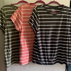 3 striped tee shirts (black, pink, olive) size XL